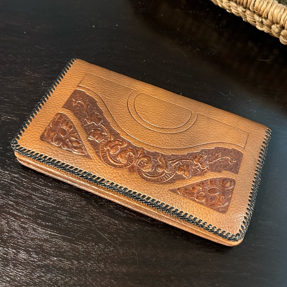 Western Brown Tooled Leather Clutch / Wallet